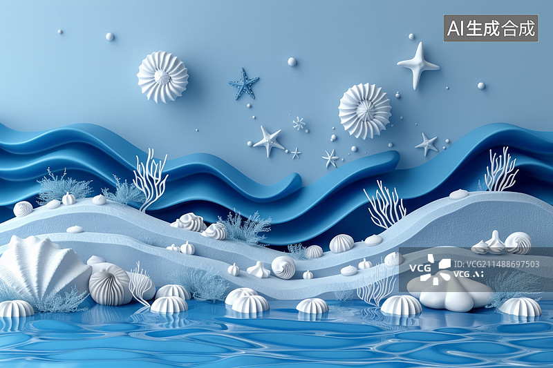 【AI数字艺术】海底世界的剪纸艺术图片素材