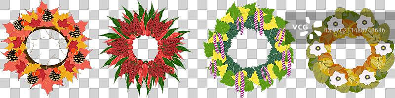 秋季彩色树叶花环图片素材