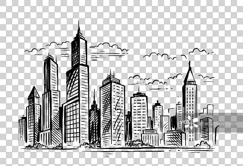 城市天际线素描现代城市风光图片素材
