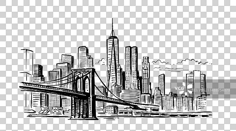 美国纽约布鲁克林大桥速写图片素材