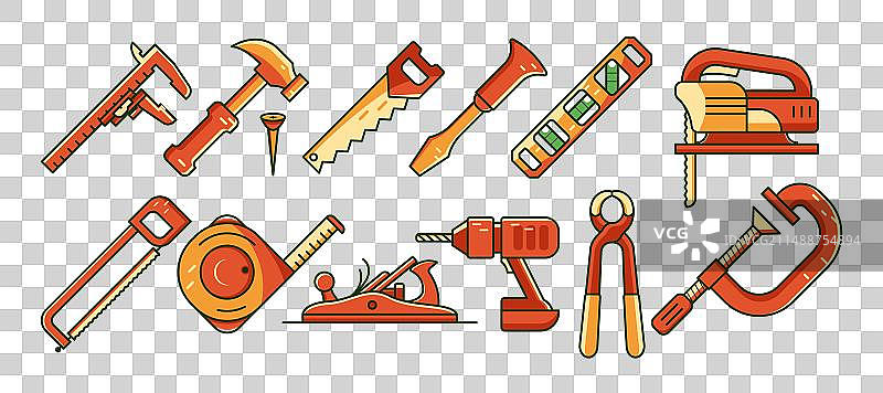 木匠工具卡通图标设计合集图片素材