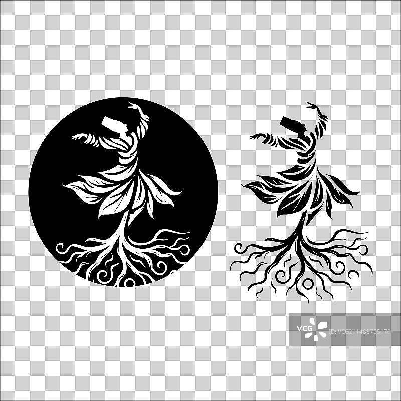 男子与树跳阿拉伯舞的标志图片素材