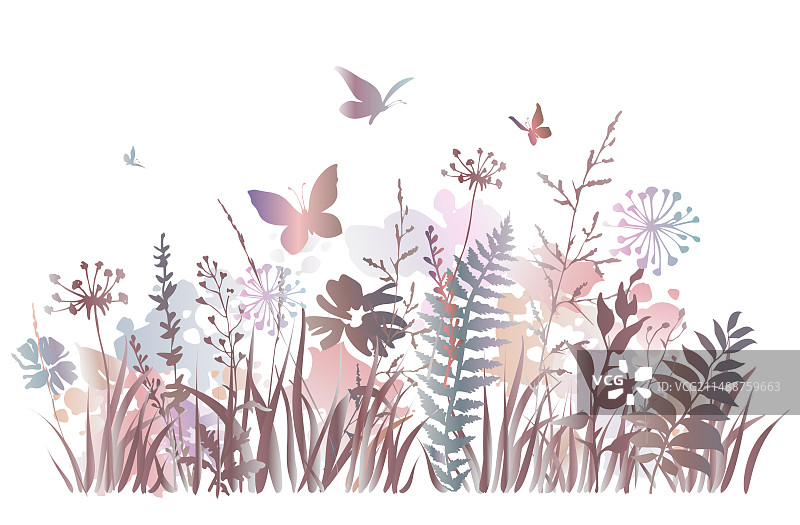 草甸香草和飞舞的蝴蝶图片素材