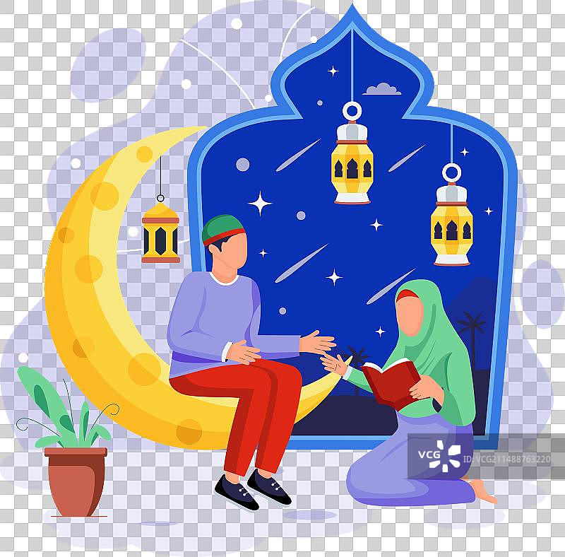 穆斯林宗教仪式扁平人物图片素材