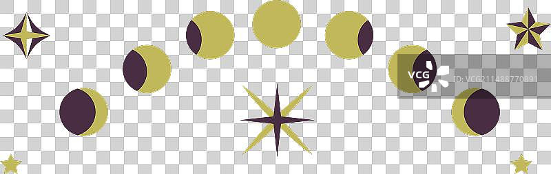 带神秘符号的月相剪影与星星图片素材