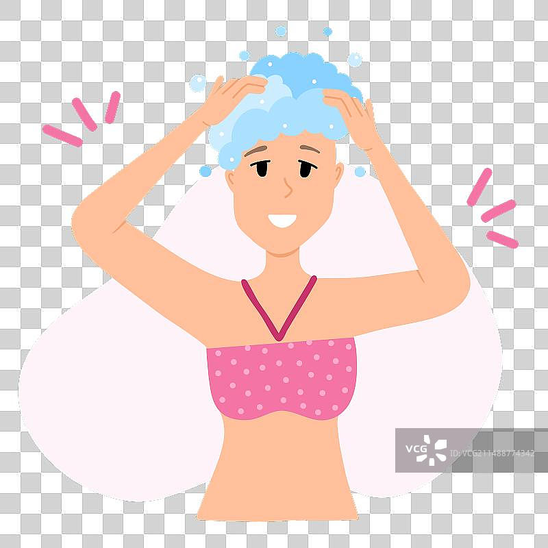 洗头和头发的年轻女人图片素材