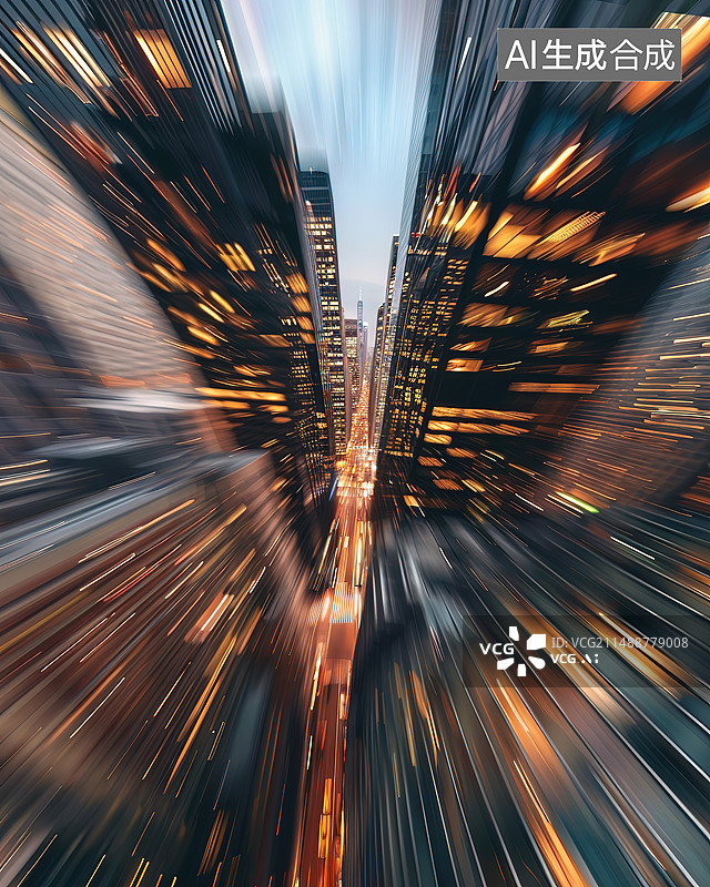 【AI数字艺术】夜间城市建筑照明的低角度视角图片素材