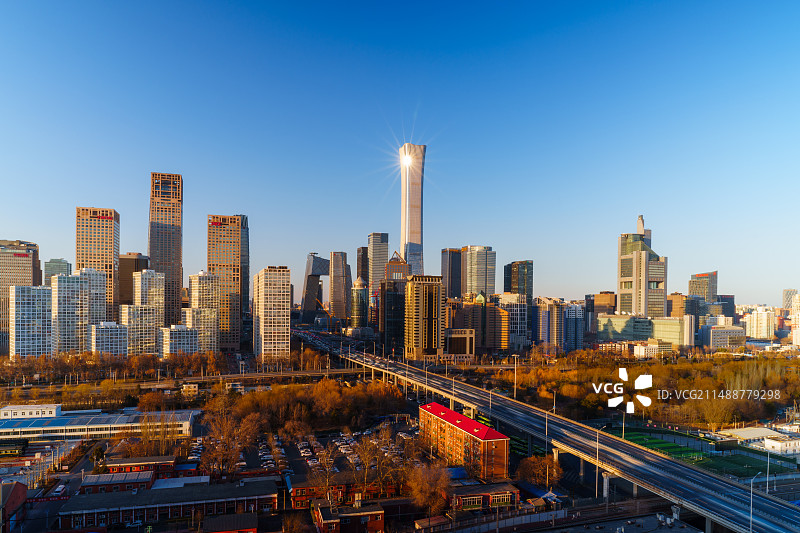 黄昏夕阳下的北京CBD建筑群图片素材