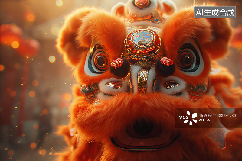 【AI数字艺术】中国传统民俗文化舞狮特写图片素材