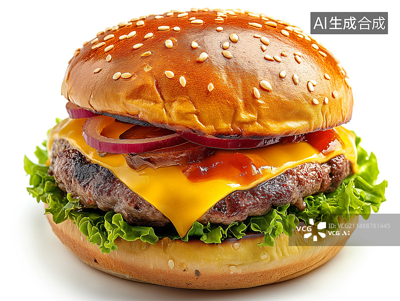 【AI数字艺术】白底背景上的牛肉芝士汉堡图片素材
