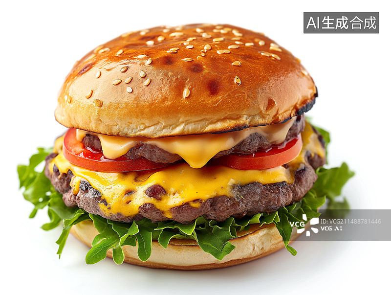 【AI数字艺术】白底背景上的牛肉芝士汉堡图片素材