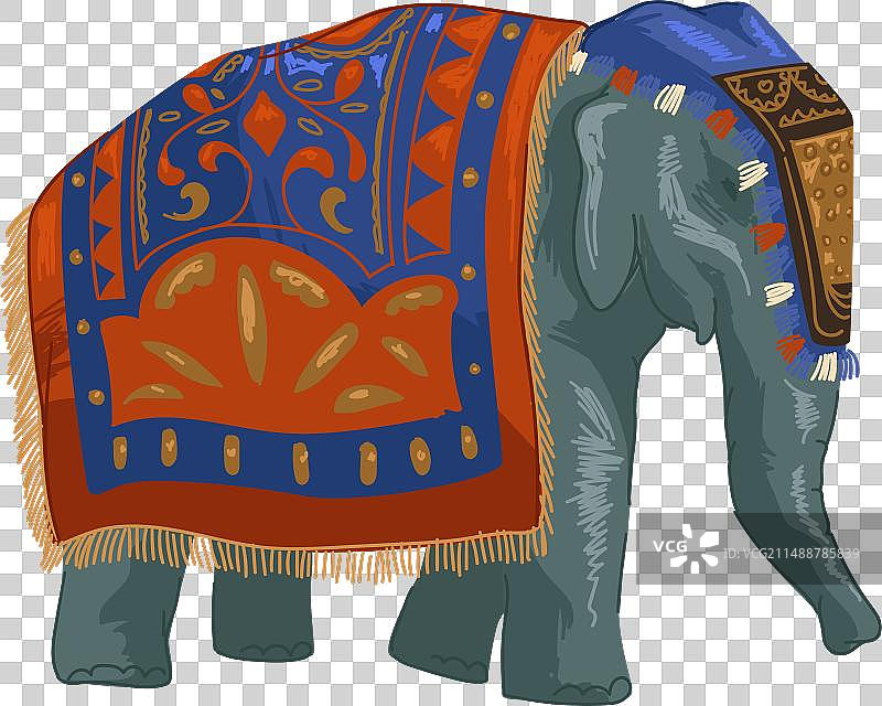 带有装饰布的亚洲象图片素材