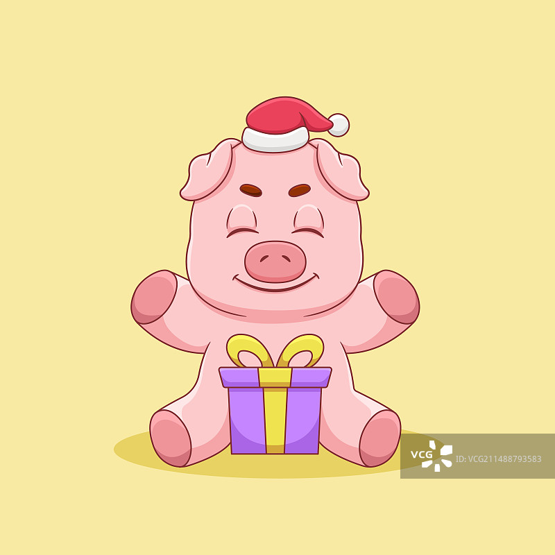 开心收到圣诞礼物的可爱小猪图片素材