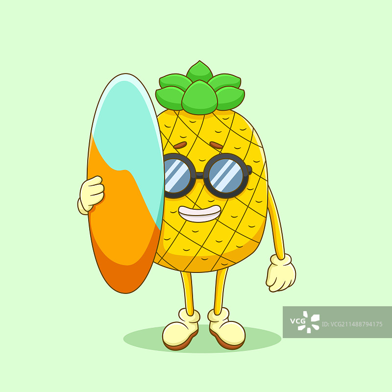 抱着冲浪板的可爱菠萝图片素材