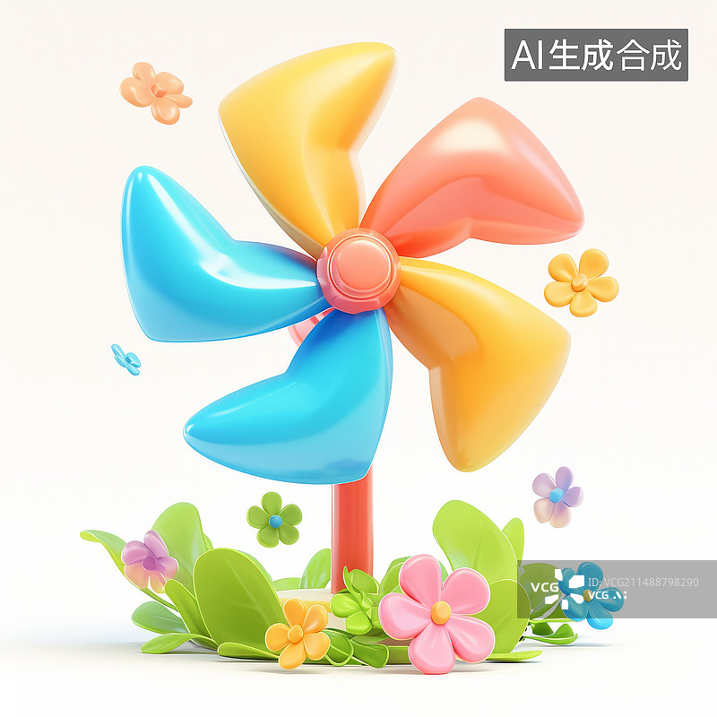 【AI数字艺术】多彩的3D儿童风车玩具图片素材