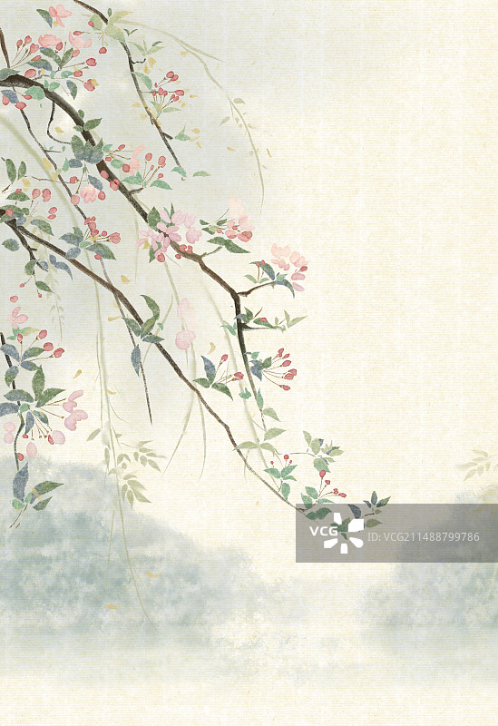 春天含苞待放伸展的桃花枝图片素材