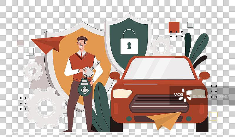 手持汽车遥控钥匙的男人图片素材