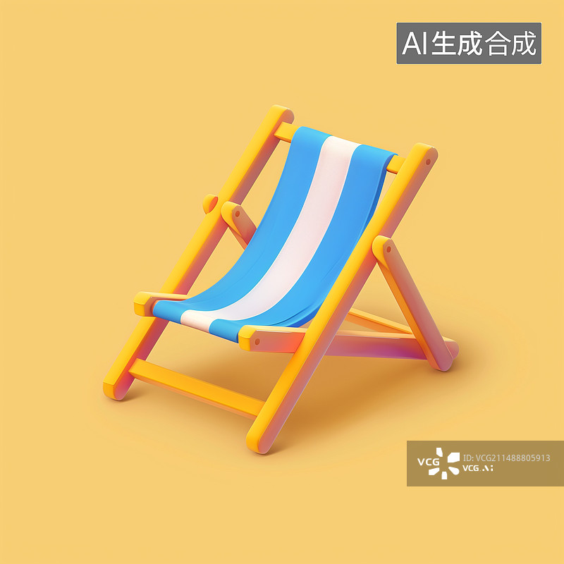 【AI数字艺术】纯色背景下的沙滩椅3D元素图片素材