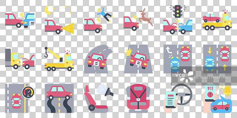 汽车事故和安全相关扁平图标集2图片素材