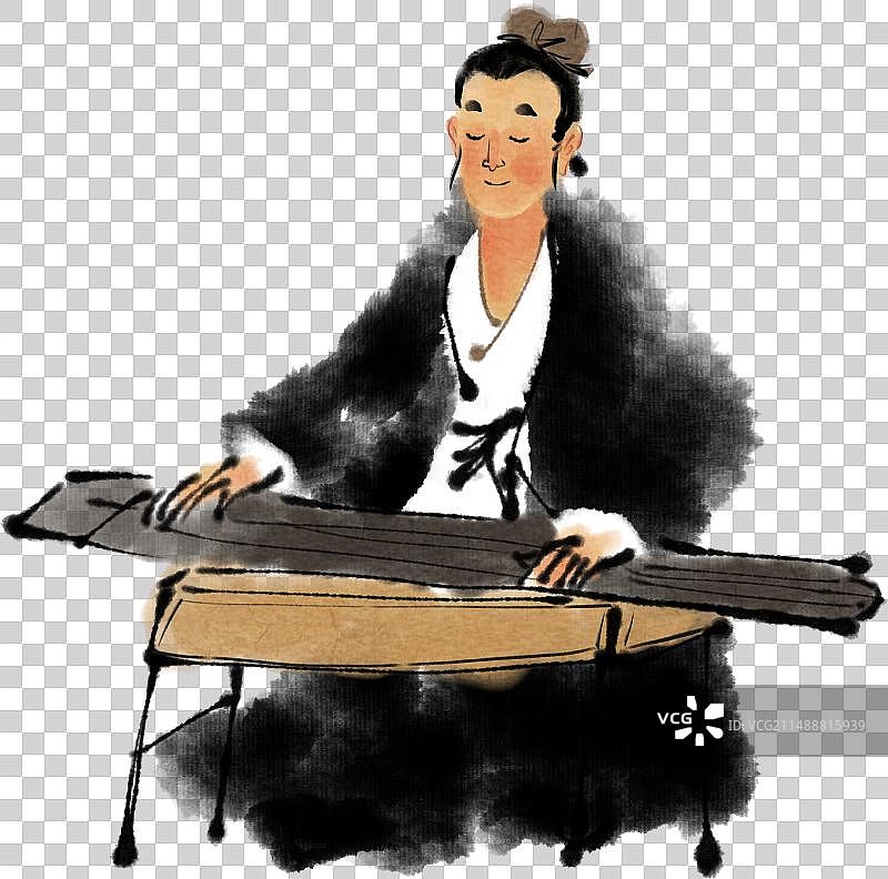 弹琴的古人水墨画青年人物元素图片素材