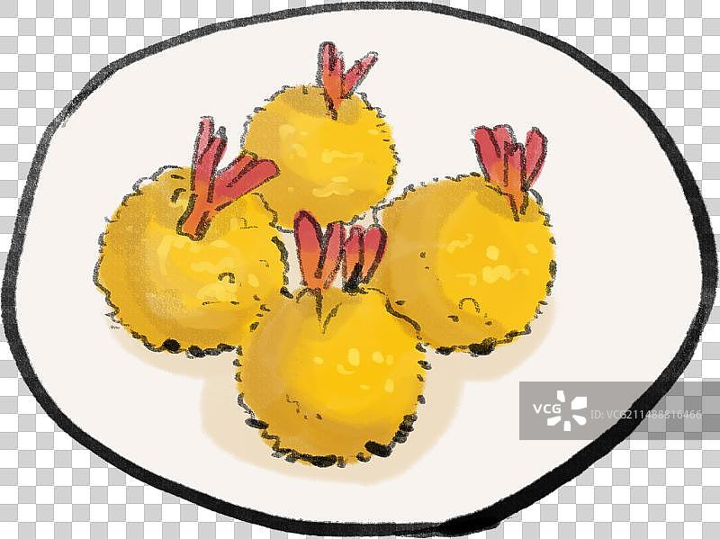 水墨风闽菜台湾美食黄金虾球插画图片素材