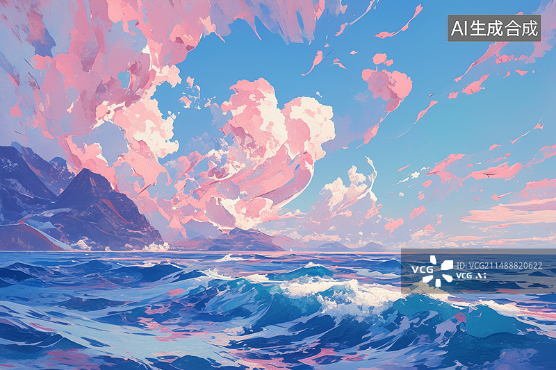 【AI数字艺术】水彩画风格的海岸线图片素材