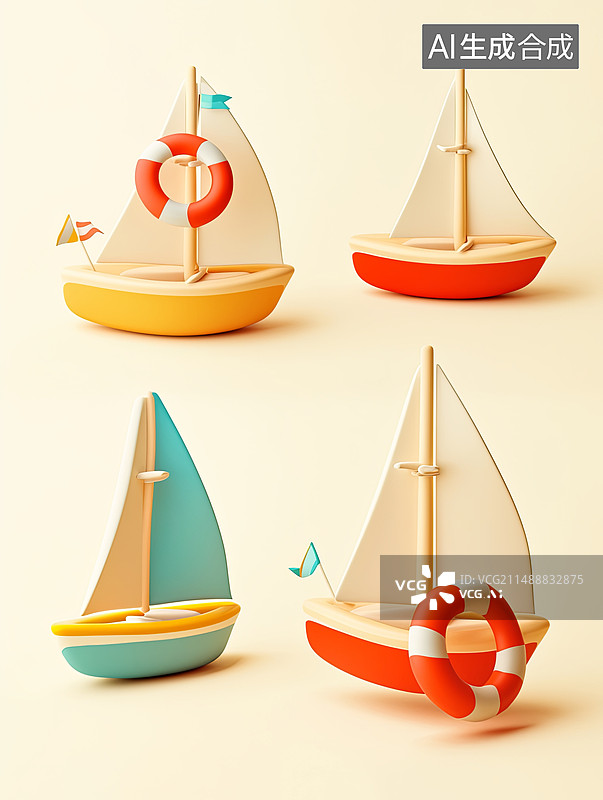 【AI数字艺术】夏日3d元素帆船图片素材