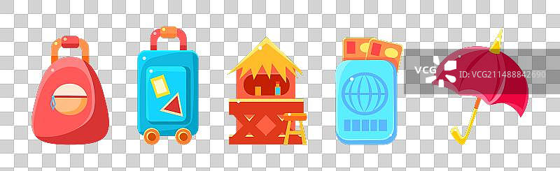 夏日假期扁平明亮图标和元素图片素材