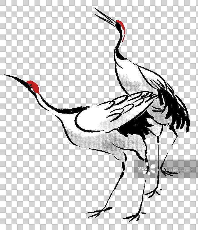 中国风新中式古风古典传统文化水墨风野生动物图腾图形仙鹤丹顶鹤元素插画图片素材