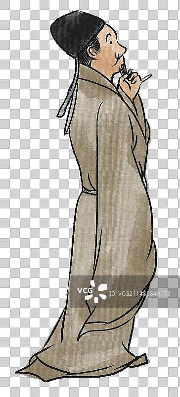 水墨风中国风新中式古风古典传统文化历史古人古装古代古时候杜甫诗人动作卡通元素人物插画图片素材