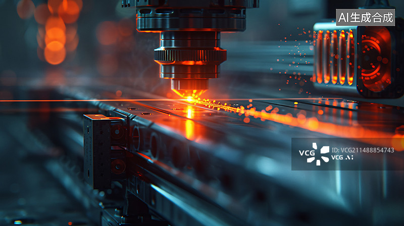 【AI数字艺术】金属机床工业，数控车床高速切削，未来智能制造理念概念插图图片素材