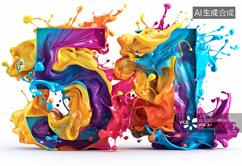 【AI数字艺术】五一劳动节颜料油彩泼墨组成的艺术立体字图片素材