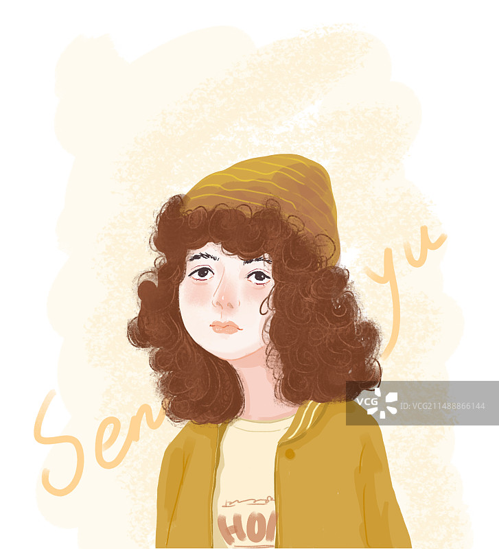 手绘戴帽子的女人插画图片素材