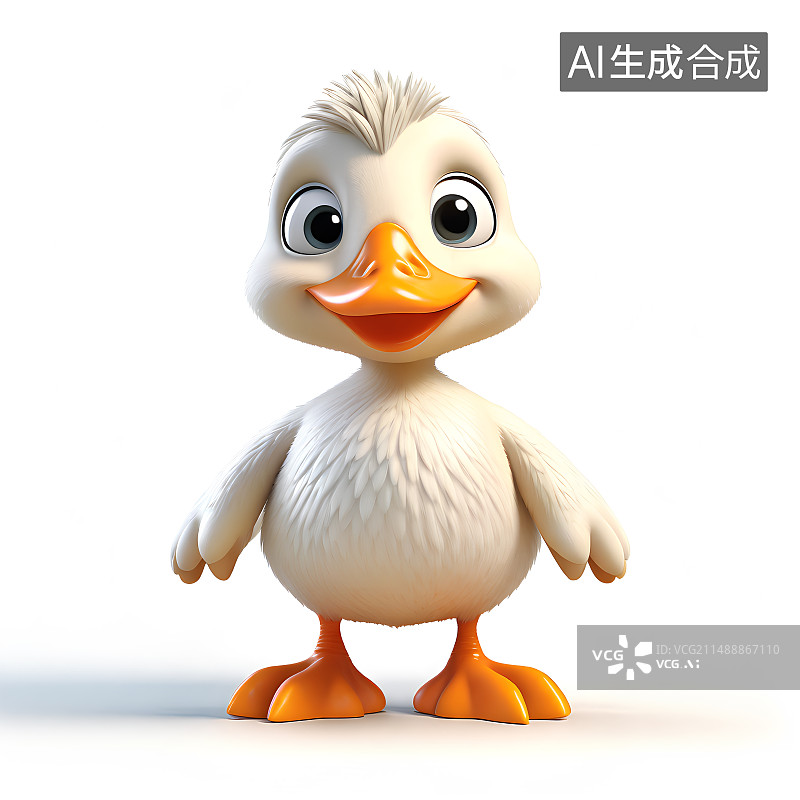 【AI数字艺术】白色背景上一只卡通小鸭子图片素材