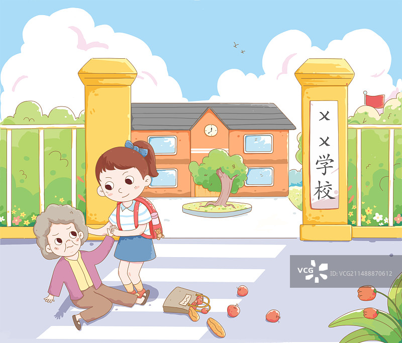 上学路上扶摔倒老奶奶图片素材