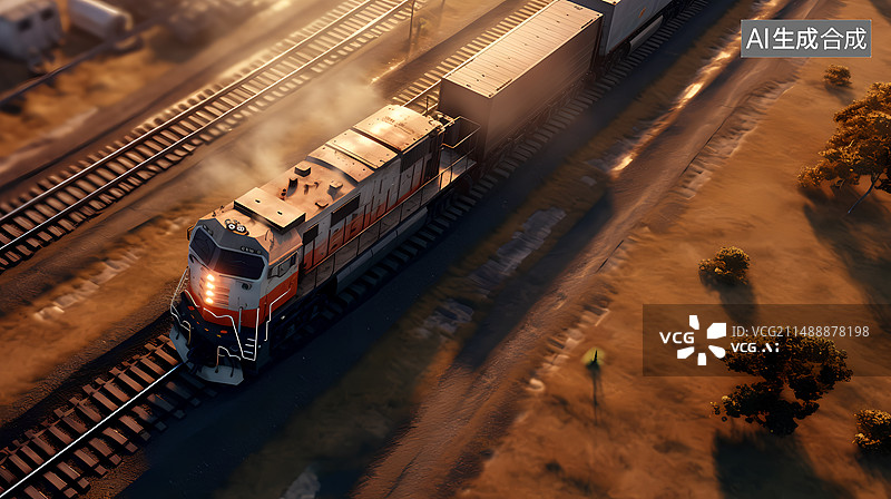 【AI数字艺术】航拍视角货运火车图片素材