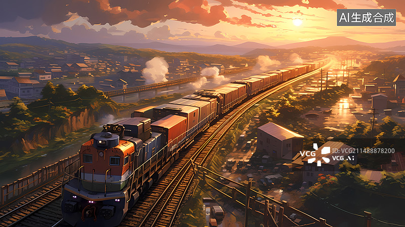 【AI数字艺术】航拍视角货运火车图片素材