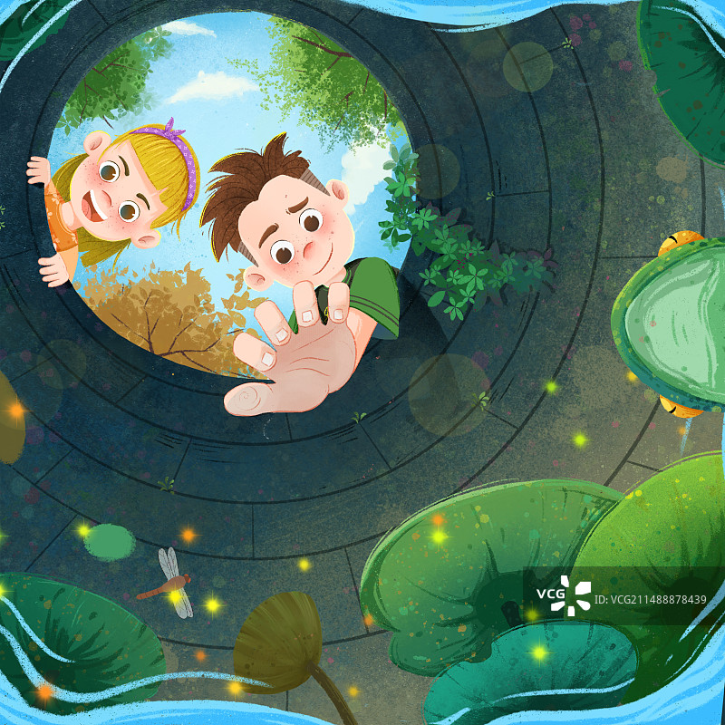 童趣 孩子 井底视角图片素材