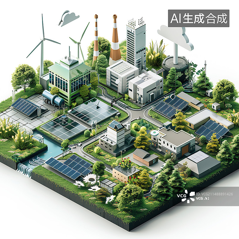 【AI数字艺术】城市建筑的高角度透视图片素材