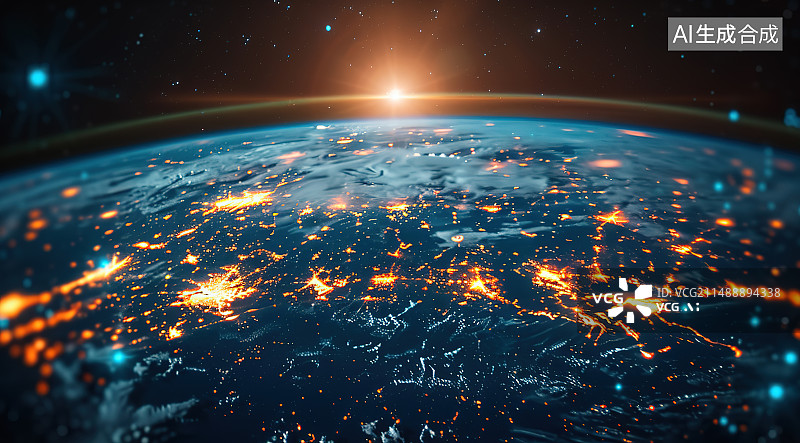 【AI数字艺术】夜空中的灯光轨迹的低角度视图图片素材