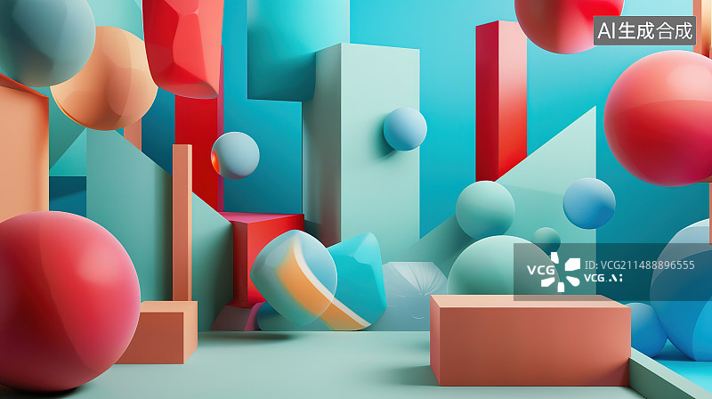 【AI数字艺术】蓝色背景下的彩色气球特写镜头图片素材