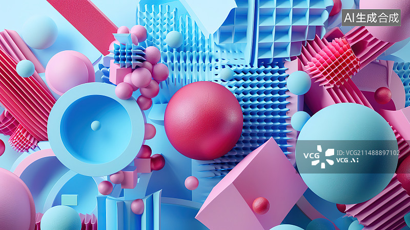 【AI数字艺术】蓝色背景下彩色装饰的特写镜头图片素材