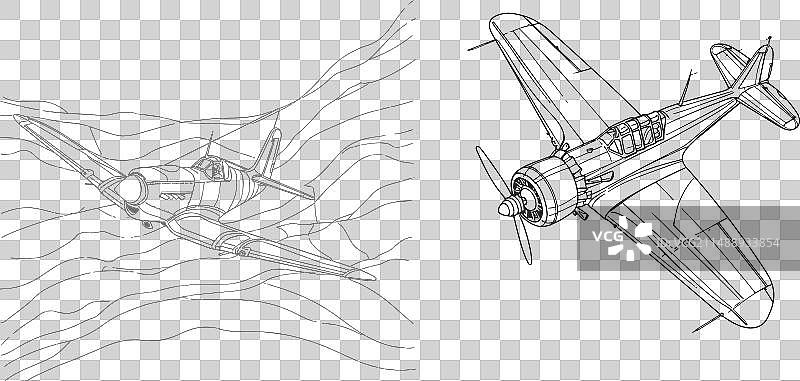飞行员和飞机单线飞行图片素材