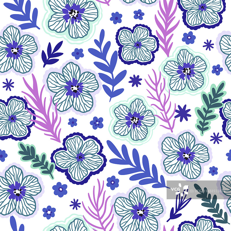 可爱涂鸦花卉元素无缝图案图片素材