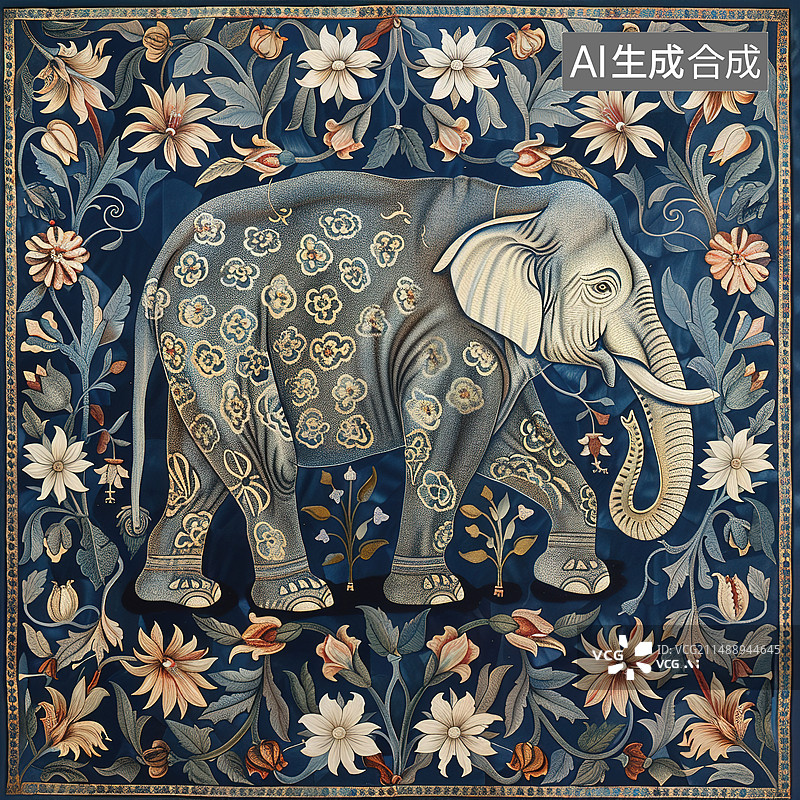 【AI数字艺术】复古的大象花卉纹理背景图片素材