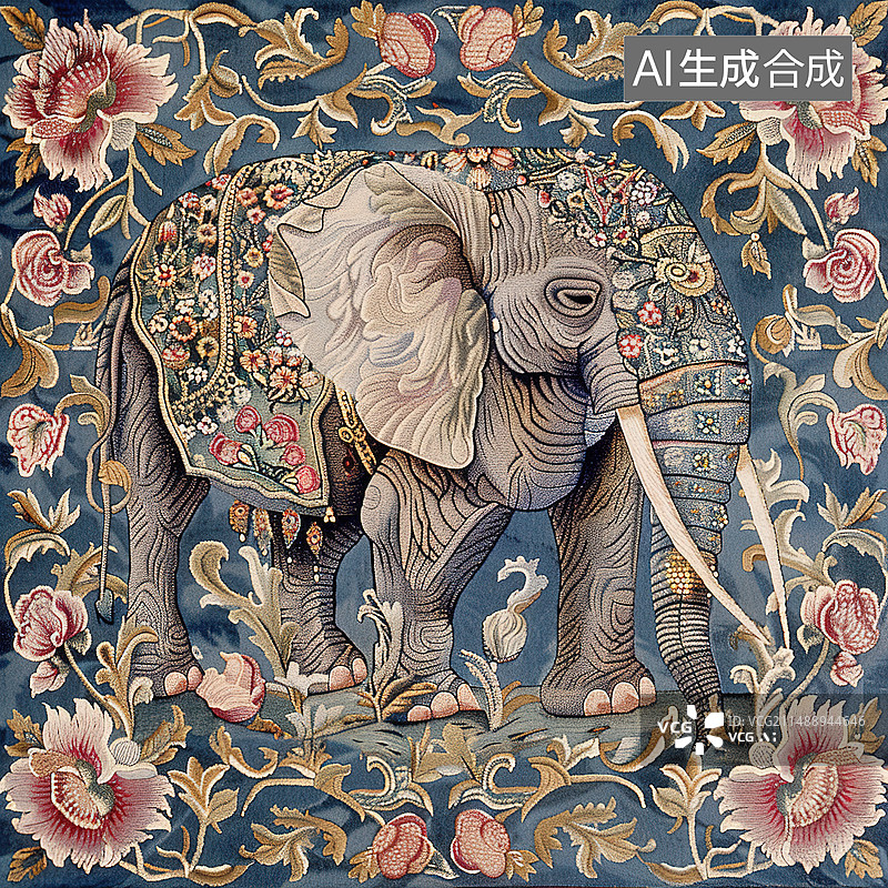 【AI数字艺术】复古的大象花卉纹理背景图片素材