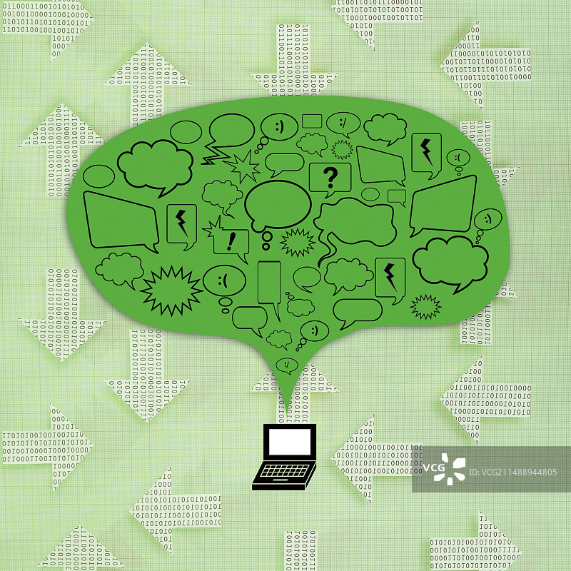 笔记本电脑，对话气泡，讨论，想法，争论图片素材