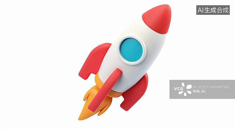 【AI数字艺术】白底背景3D风格科技火箭元素图片素材