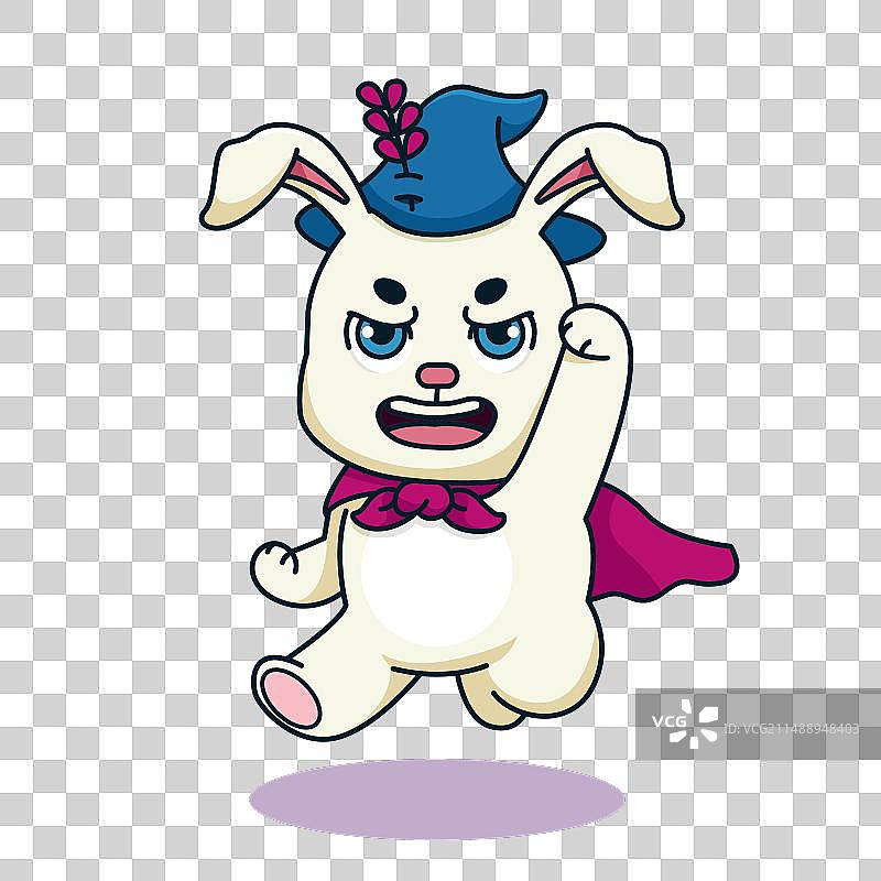 戴巫师帽和翅膀的卡通兔子图片素材