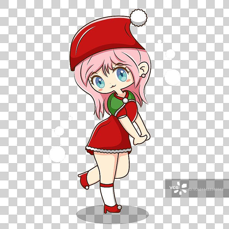 粉色头发的圣诞女孩图片素材